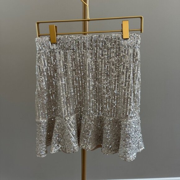 BB Dakota by Steve Madden Gold Sequin Metallic Ruffle Hem Mini Skirt – Size Smal - Picture 2 of 4